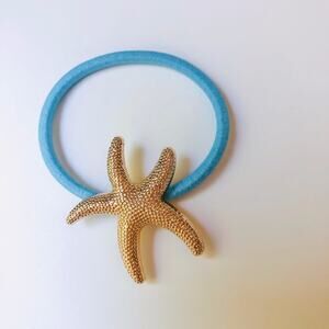 BOUTIQUE • Starfish Gold + Blue Hair Tie Ponytail Holder